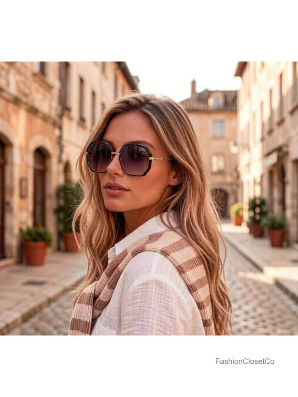 Oversized Pilot Sunglasses for Women UV Protection Lightweight Square Frame